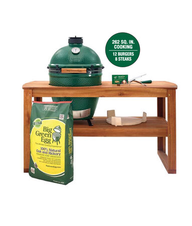 Big Green Egg Large EGG Package with Acacia Table Charcoal Kamado Grill and Smoker