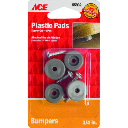 Ace Plastic Bumper Pad Gray Round 3/4 in. W 4 pk