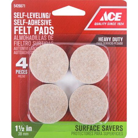 Ace Felt Round Self Adhesive Pad Brown 1-1/2 in. W 4 pk