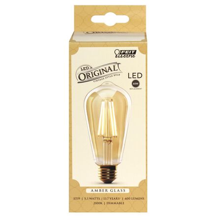 Feit ST19 E26 (Medium) Filament LED Bulb Amber Soft White 60 Watt Equivalence 1 pk