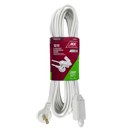 Ace Indoor 12 ft. L White Extension Cord 16/2 SPT-2