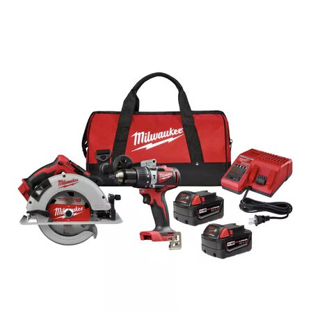 Milwaukee M18 18V Lithium-Ion Brushless Cordless Hammer Drill and Circular Saw Combo Kit (2-Tool) with Two 4.0 Ah Batteries