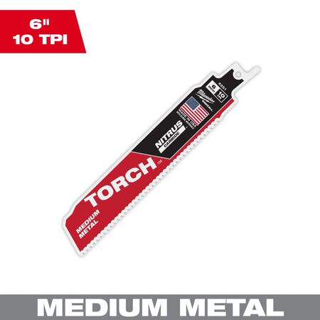 Milwaukee 6in. 10 TPI TORCH with NITRUS Carbide Teeth SAWZALL Blade for Conduit and Strut (1 Pack)