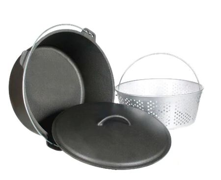 Cajun Classic 20 Qt Cast Iron Dutch Oven with Basket