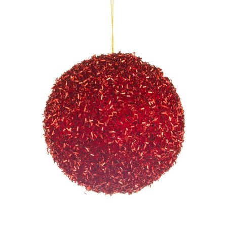 Raz 4.5 in. Red Tinsel Ball Ornament