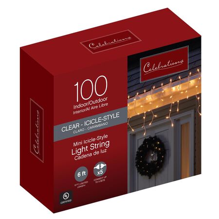 Celebrations Red Incandescent Mini Clear 100 ct Icicle Christmas Lights 5.67 ft.