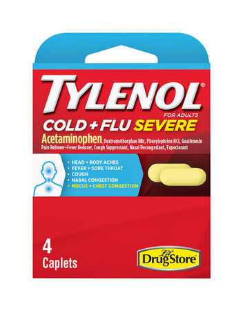Tylenol Cold+Flu Severe Lil Drugstore Pain Reliever/Fever Reducer 4 ct