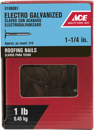 Grip-Rite 1-1/4 in. Roofing Electro-Galvanized Steel Nail Flat Head 1 lb 218 pk
