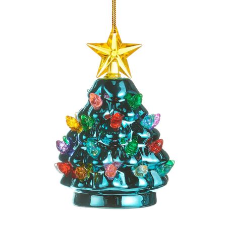 Raz 4.5 in. Metallic Blue Tree Lighted Ornament