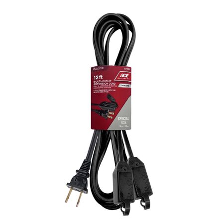 Ace Indoor 12 ft. L Black Extension Cord 16/2 SPT-2