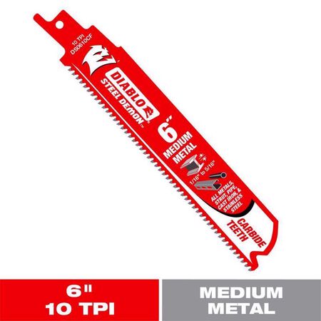 Diablo Steel Demon 6 in. Carbide Tipped Medium Metal Reciprocating Saw Blade 10 TPI 1 pk