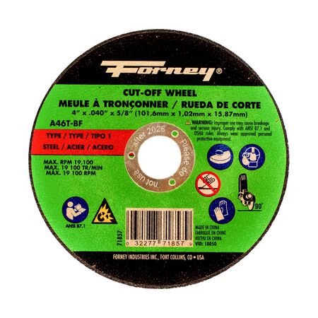 Forney 4 in. D X 5/8 in. X.040 in. thick Aluminum Oxide Metal Cut-Off Wheel 1 pc