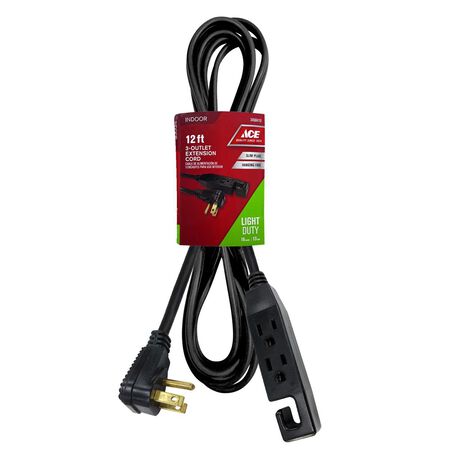 Ace Indoor 12 ft. L Black Extension Cord 16/3 SPT-3