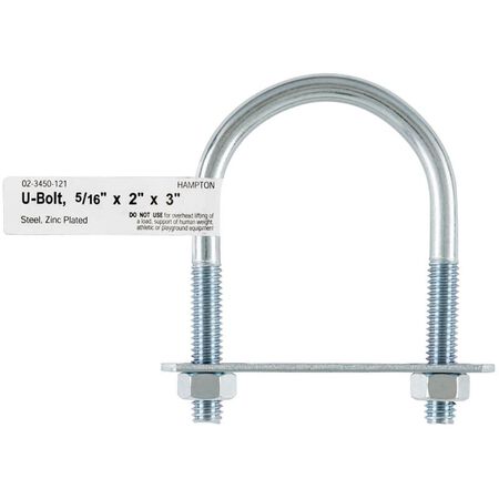 Hampton 5/16 in. X 2 in. W X 3 in. L Coarse Zinc-Plated Steel U-Bolt