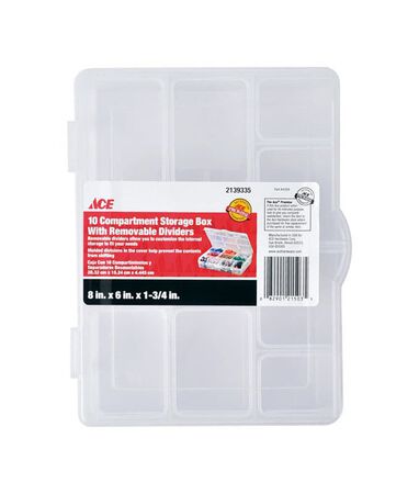 Ace 6in. W x 1-3/4in. H Tool Storage Bin Plastic 10 Compartments Clear