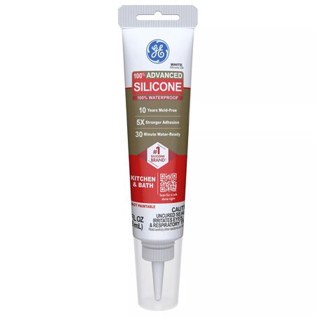 GE Advanced Silicone White Silicone 2 Kitchen and Bath Caulk Sealant 2.8 oz