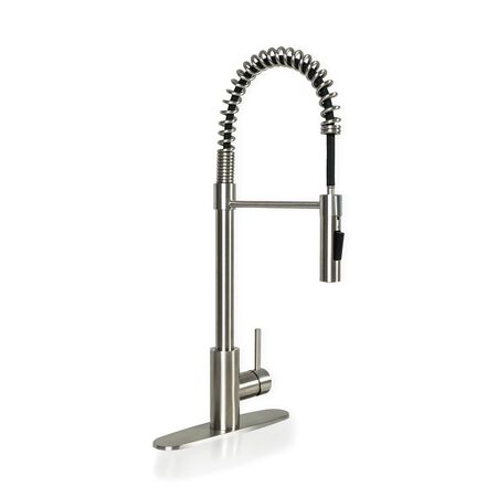MSI 1-HANDLE PULL-DOWN SPRAYER KITCHEN FAUCET WITH DECKPLATE - 804 NICKEL-BRUSHED