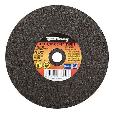 Forney 4 in. D X 3/8 in. X 1/8 in. thick Aluminum Oxide Metal Cut-Off Wheel 1 pc