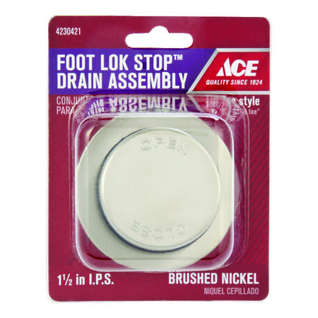 Ace Foot Lok Stop 1-1/2 in. Brushed Nickel Metal Drain Assembly