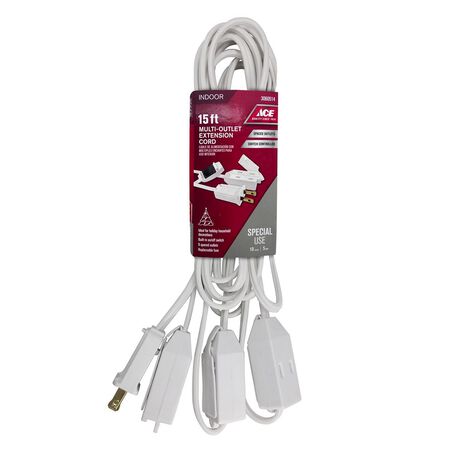 Ace Indoor 15 ft. L White Extension Cord 18/2 SPT-2