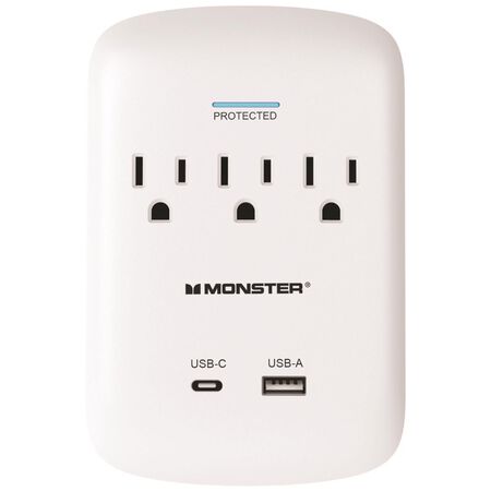 Monster Just Power It Up 1200 J 0 ft. L 3 outlets Surge Protector Wall Tap