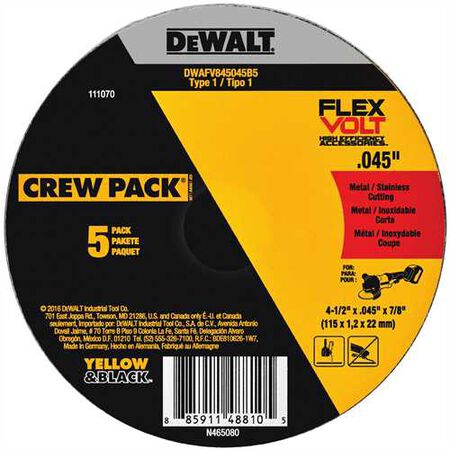 4-1/2" x .045" x 7/8" T1 5PK Flexvolt Cutting Wheel