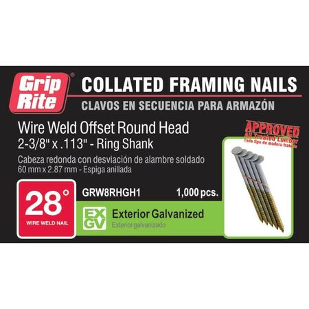 Grip-Rite 2-3/8 in. x 0.113 in. 28&deg; Hot Dipped Galvanized Ring Shank