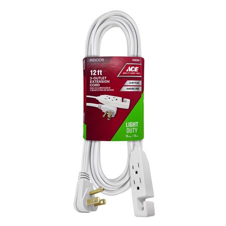Ace Indoor 12 ft. L White Extension Cord 16/3 SPT-3