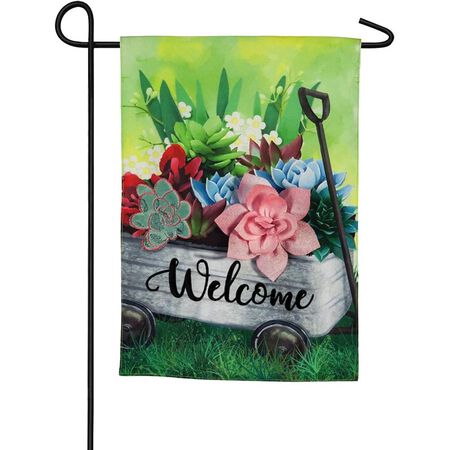 Evergreen Flag Galvanized Wagon and Succulents Linen Garden Flag - 12.5 in. x 18 in.