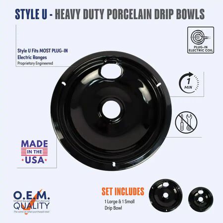 Range Kleen Universal 2pk Heavy Duty Black Porcelain Drip Bowls 6 in. and 8 in.