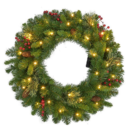 Celebrations Home 26 in. D LED Prelit Clear/Warm White Mixed Cedar Pine Wreath