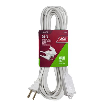 Ace Indoor 20 ft. L White Extension Cord 16/2 SPT-2