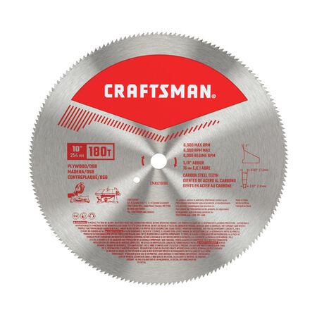 CRAFTSMAN 10 in. D X 5/8 in. Carbon Steel Circular Saw Blade 180 teeth 1 pc