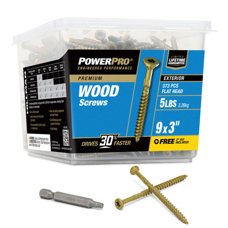 Power Pro Premium Exterior Wood Screws (#9 x 3 in.) - 373 pc
