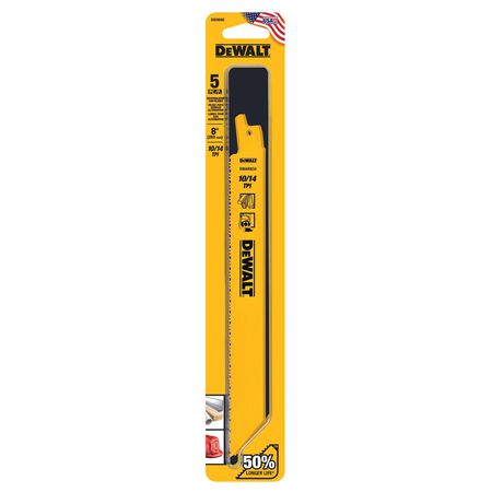 DEWALT 6 in. Bi-Metal Reciprocating Saw Blade 10/14 TPI 5 pk