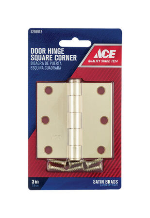 Ace 3 in. L Satin Brass Door Hinge 1 pk