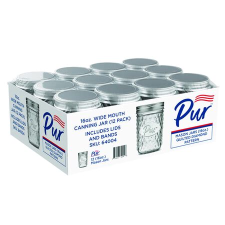 Pur Wide Mouth Diamond Mason Jar 16 oz 12 pk