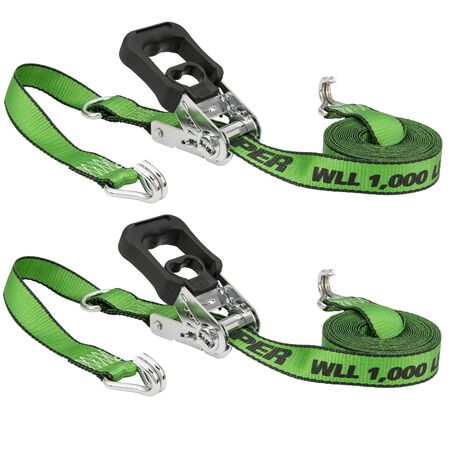 Keeper 1.25 in. W X 16 ft. L Green Tie Down w/Ratchet 1000 lb 2 pk