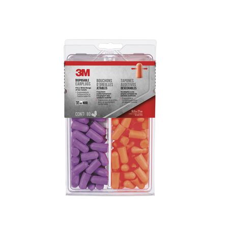 3M 32 dB Soft Foam Earplugs Orange/Purple 1 pair
