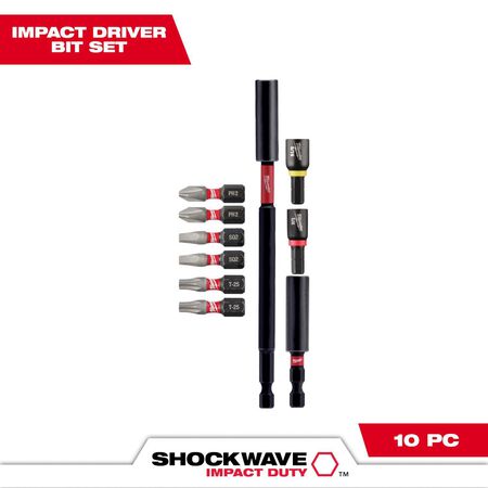 Milwaukee Shockwave Phillips/Square Recess/Torx Impact Insert Bit and Bit Holder Set Steel 10 pc