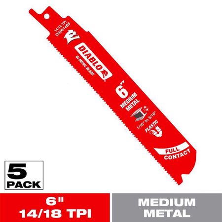 Diablo 6 in. Bi-Metal Medium Metal Reciprocating Saw Blade 14/18 TPI 5 pk