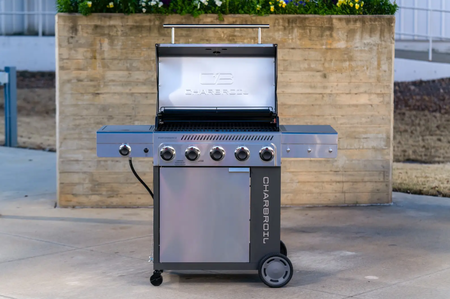 FlavorMax 5 Burner Gas Grill Cabinet with Side Burner Gray Stainless