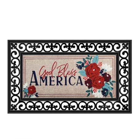 Evergreen Flag Seasonal Sassafras Interchangeable Mat and Tray - Patriotic Floral God Bless America