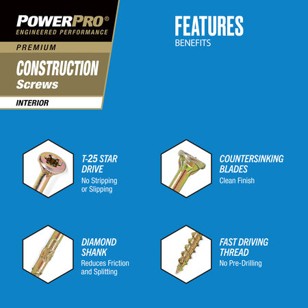 Power Pro Premium Interior Construction Screws (#10 x 3-1/2 in.) - 55 pc