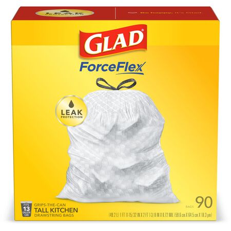 Glad ForceFlex 13 gal No Scent Scent Tall Kitchen Bags Drawstring 90 pk 0.72 mil