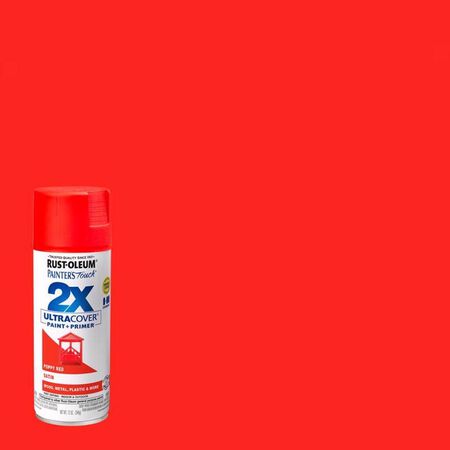Rust-Oleum Painters Touch 2X Ultra Cover Satin Poppy Red Paint+Primer Spray Paint 12 oz