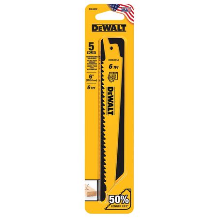 DEWALT 6 in. Bi-Metal Reciprocating Saw Blade 6 TPI 5 pk
