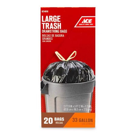 Ace 33 gal No Scent Trash Bags Drawstring 20 pk