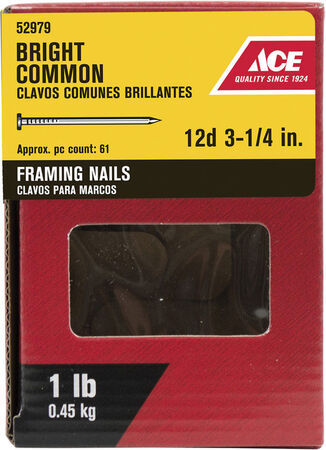 Grip-Rite 12D 3-1/4 in. Common Bright Steel Nail Flat Head 1 lb 61 pk