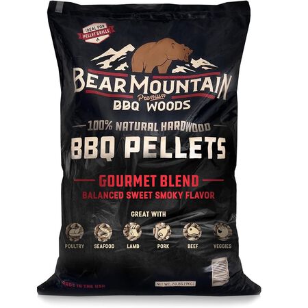 Bear Mountain 20 Pound Bag of Premium All Natural Low Moisture Hardwood Smoky Gourmet Blend Barbecue Smoker Pellets for Outdoor Grilling